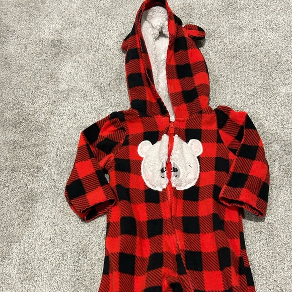 Carters buffalo check bear onesie zip up fleece 3 mo 0-3m - Picture 2 of 3